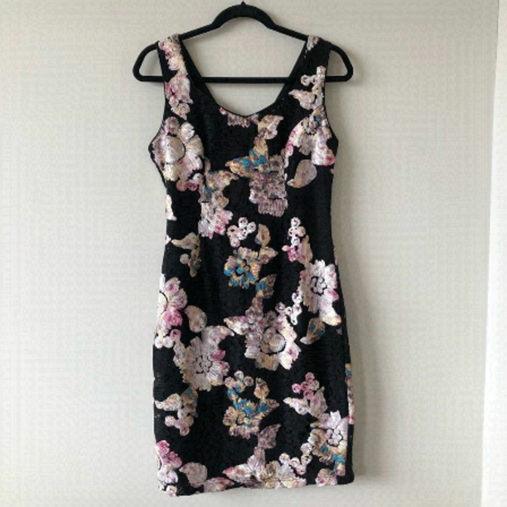 Mystic Black Lace Multi Colour Floral Dress